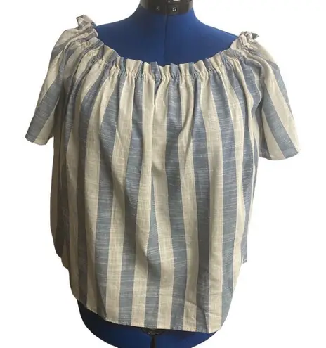 Love In Women’s Off/On Shoulder Top Blue & White Striped Size Small Oversized