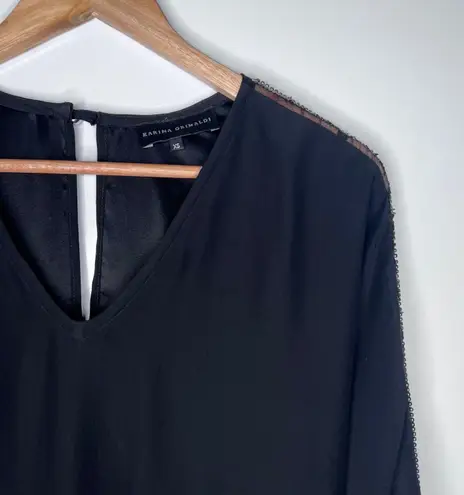 Karina Grimaldi 100% Silk Black Sequin/Beaded Sleeve Blouse Size XS
