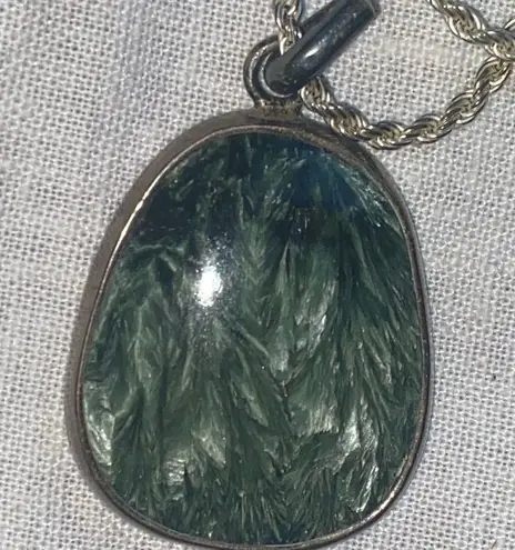 Seraphinite Pendent with Sterling Silver Italy Rope Chain Necklace Green