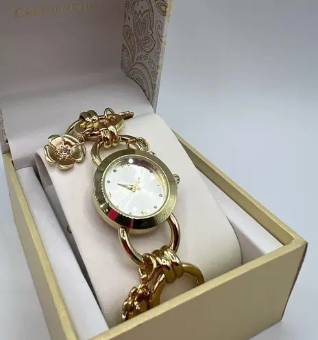 Charter Club Women's Gold-Tone Mixed Metal Flower Charm Bracelet Watch New