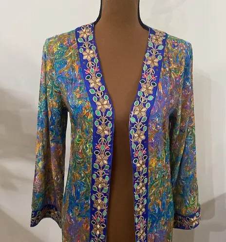 Soft Surroundings Cay Villa Cardigan colorful marble embroidered kimono size 2/4