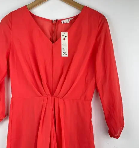 NWT It Girl Coral/Red Women Long Sleeve Pleated V neck Romper