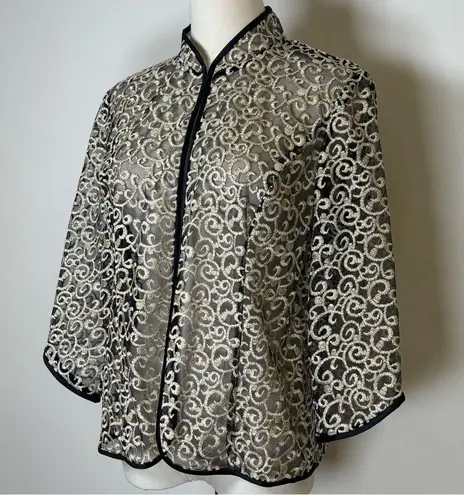 Alex Evenings Sheer Embroidered Jacket 3/4 Sleeve Women’s Size MP Medium Petite