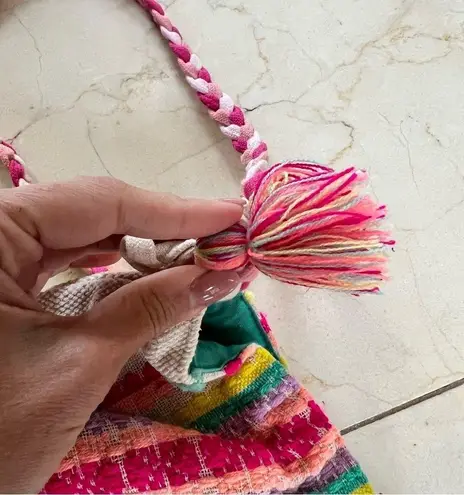 A&B Girls Neon Cotton Pouch Tote Crossbody White