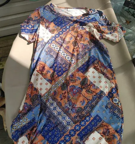 Bobby Brooks Dress XL Knee High Patchwork Boho Paisley Peasant Stretchy Soft