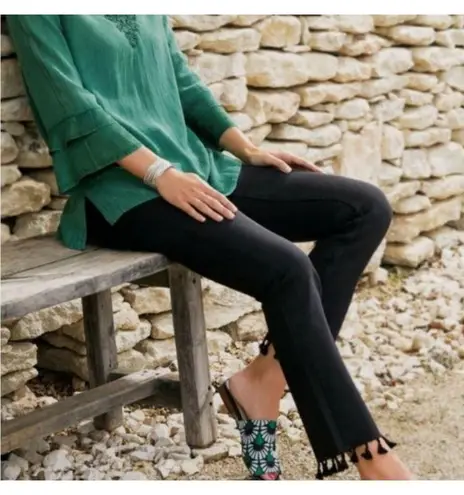 Soft Surroundings Black Cropped Tassel Hem Jeans 12P