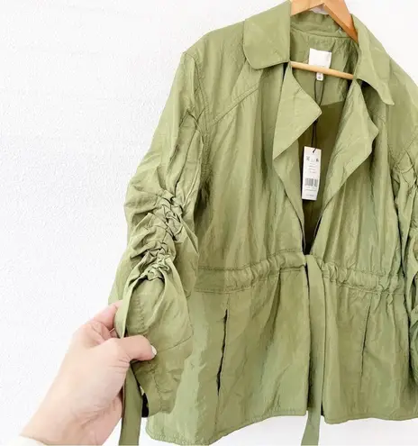 CINQ À SEPT Emeline Ruched Sleeve Jacket in Olive Green