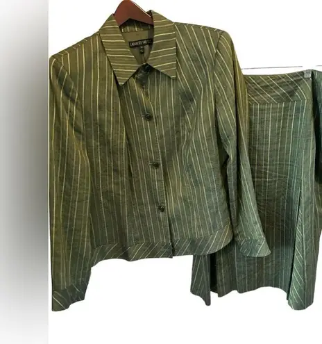 Lafayette 148 Women's Green Striped linen blend Blazer skirt set Size 14