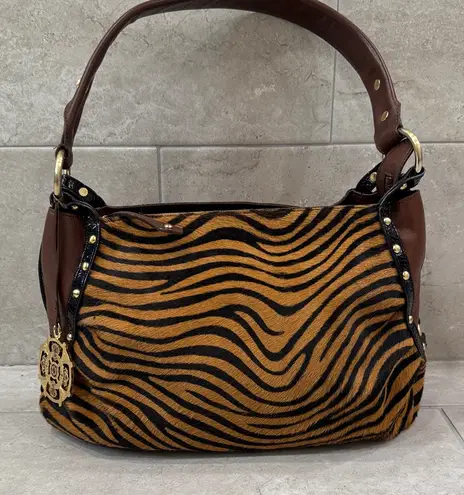 Kate Landry Collection Animal Print Cow Leather Fur Shoulder Bag Purse