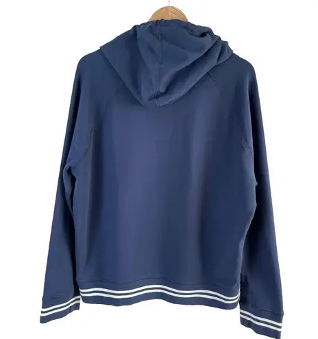 J.Crew University Terry Hoodie Sweatshirt Striped Cuffs Navy Blue 100% Cotton, L Size L