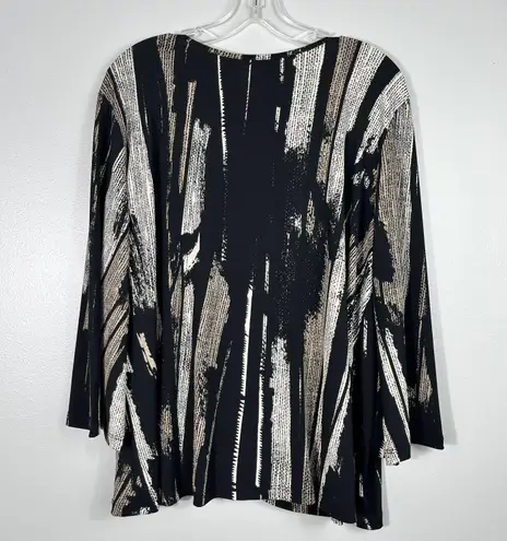 Clara Sun Woo Brown & Black Striped No-Iron Slinky Knit Plus Size Top 1X Travel