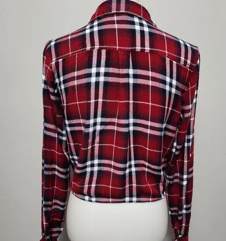 Sim & Sam red blue plaid flannel tie waist cropped flannel size medium