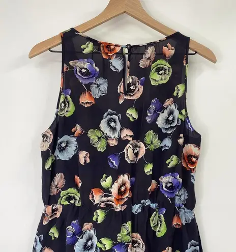 Rebecca Taylor Fit & Flare Dress Silk Sheer Navy Floral Print Sleeveless Women 8