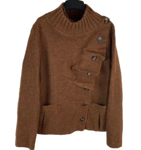 Pura Vida Brown Boiled Wool Sweater Wrap Front Diagonal Button Front Y2K Grunge Size L