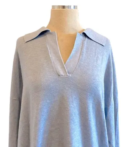 Pullover Collared Long Sleeve Sweater Cashmere Blue Size L