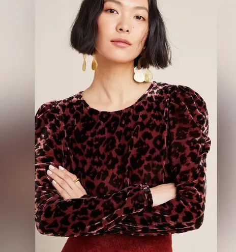 Dolan Left Coast Collection Anthropologie Charley Velvet Leopard Top Size XL Brown