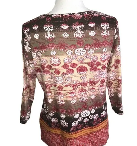 Vibrant J. BEE EARTH TONES BOHO 3/4 SLEEVE ARTISTIC TOP SMALL