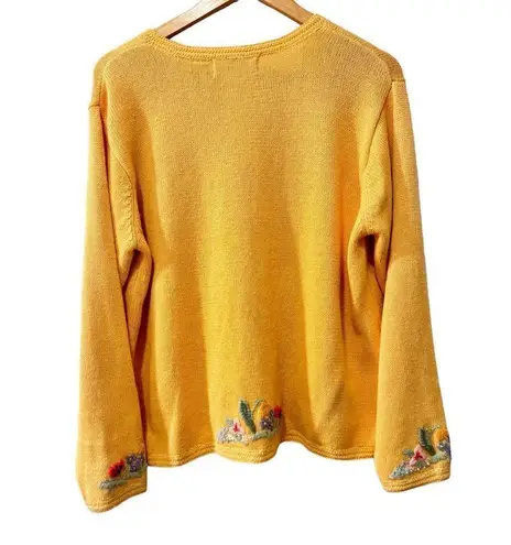 Orvis Vintage Cottagecore floral embroidered lemon cardigan sz L