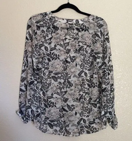 The Loft Pink and Black Floral Print tie up Sleeve Top/Blouse Medium