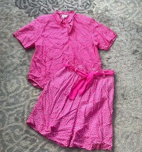 Stefano Vintage Two Piece Short Set Pink & White Polka Dots 14/16