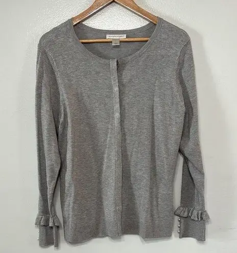 Christopher & Banks Gray Women's Cardigan W/ Ruffle and Pearl Sleeves Size L
