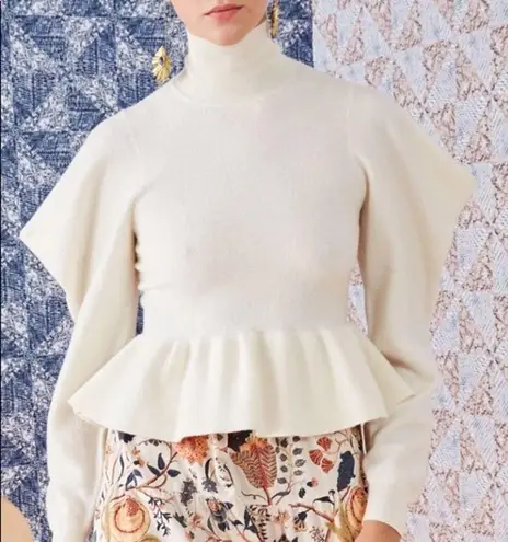 Ulla Johnson Sweater Wool Rosa Turtleneck Structured Peplum White Ivory Small