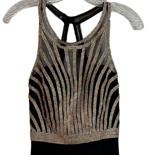 Abby Paris Black and Gold Evening Out Dress Size 6 (Flaw in Hem)