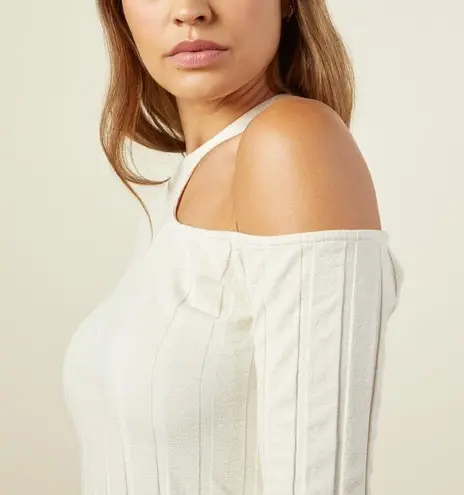 Monrow Flat Rib Asymmetric Ivory Long Sleeve Cut Out Top Size XS