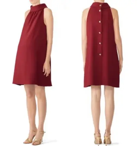 Sail To Sable STS  Burgundy Maternity Dress 10 Mini Shift Cowlneck Button Back