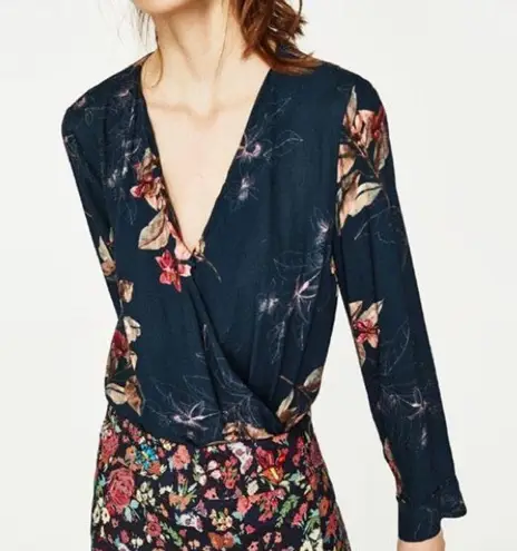 ZARA Floral Print V Neck Bodysuit