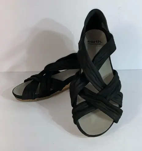 Earth Brand Earth Ficus Gemini Womens Leather Wedge Sandals Slides Size 8.5 M Black