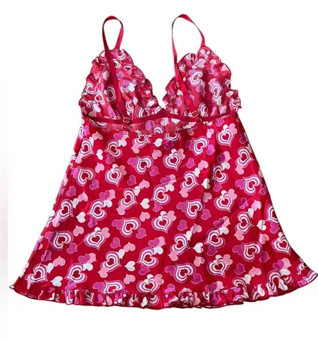 Cinema Etoile Seductivewear Y2K Valentine Romantic Heart Two Piece Robe Slip Set Red Size M