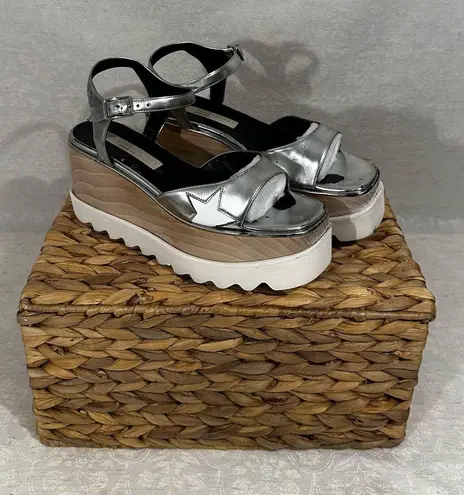 Stella McCartney Elyse Star Platform Sandals Silver Metallic Size 36.5