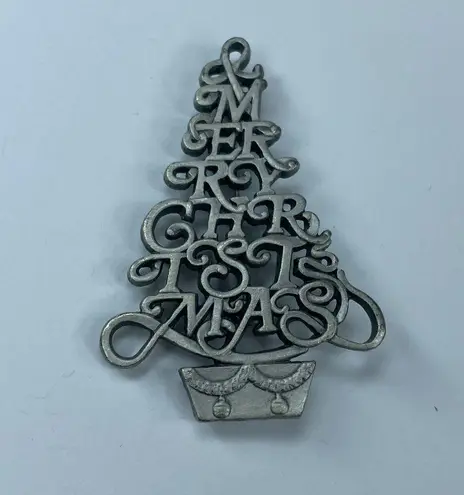 FORT USA Merry Christmas Tree Holiday Jewelry Pin Brooch Silver Color Unisex