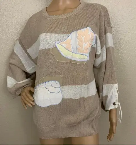 Vintage Carol Little Striped Coastal Seashell Sweater Pink Size M