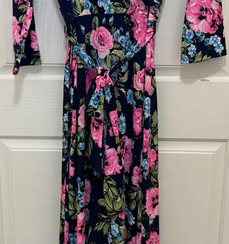 Pinkblush Maternity Pink And Blue Floral Maxi Dress with Tie