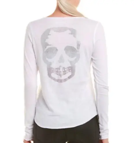 Zadig & Voltaire Women’s Tunisien Skull Strass Beaded Henley White Cotton Top