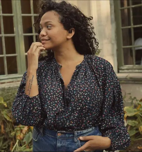 Doen Jane blouse in night songbird paisley print organic cotton viscose small Blue