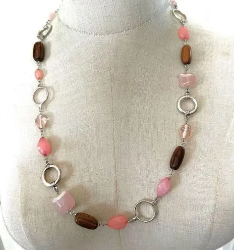 Cookie Lee Pink Beaded Silver Tone Link necklace