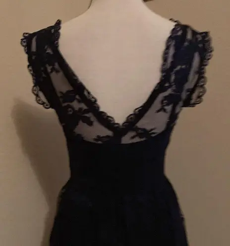 Madison Marcus Black With Metallic Blue Lace Overlay Dress Size XS Extra Small