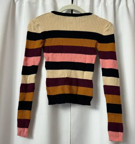 Cute Multicolor Striped Colorful Round Neck Slim Fit Sweater Size Medium Multi