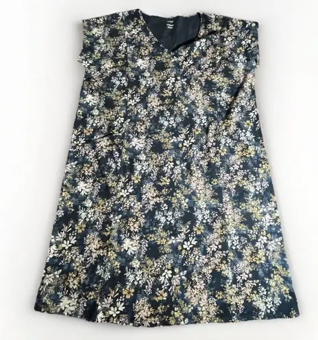 Pure Jill Easy Knit Shift Dress Blue Floral L Pockets Boho Lounge Comfy Fit Boho Size L