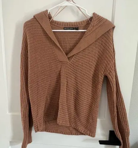 Brave Soul Tan V-Neck Sweater Ribbed Knit
