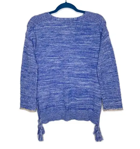 NWT Islefield Jenna Island Stitch Blue Marled Knit Tassel Sweater Size M