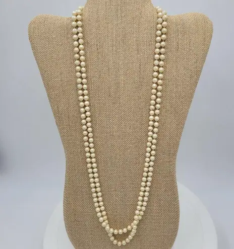 Vintage Womens Double Strand Faux Pearl Necklace 28" Cream Fashion Accessories