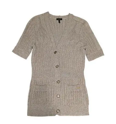 Escada Gold Knit Cardigan Sweater Short Sleeve Button Down Womens 38 Designer Size M