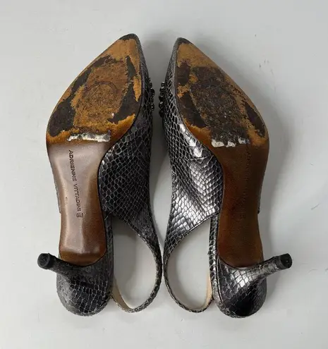 Adrienne Vittadini Surya Slingback Shoes Sz 6M Snake Skin Crystals Pewter Glam