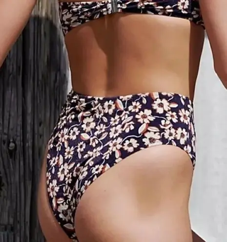 Free People NWT Bec & Bridge  Violetta Ring High Bikini Bottoms Navy Floral