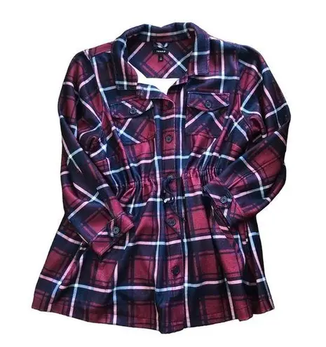 Torrid  Plaid Flannel Shacket Button Up Pockets Cinched Waist Berry Size 4X New