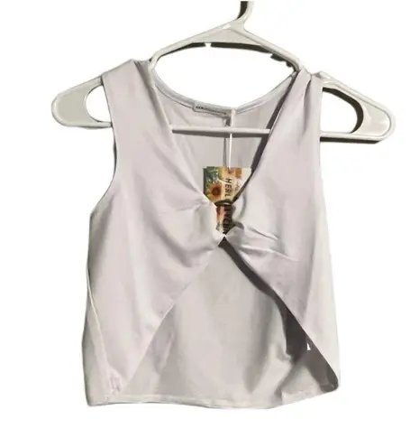 Herlollychips Crop Tops for Women Plunge V Neckline Sleeveless Silver Ring Crop Top in size Large